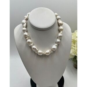 Susan Shaw Designer Runway Large White Baroque Pearl Necklace Gold Plated USA